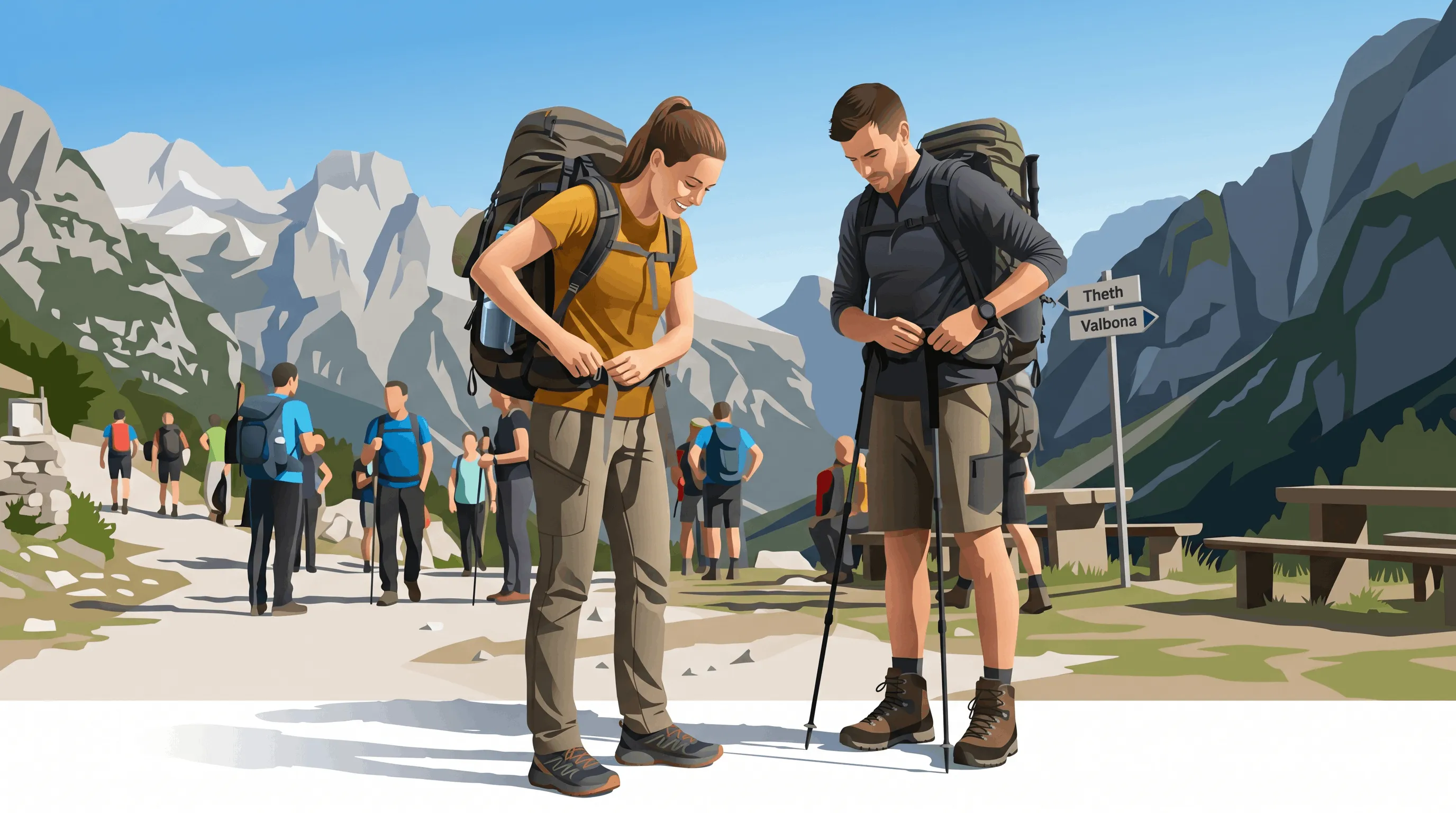 Two travellers hiking