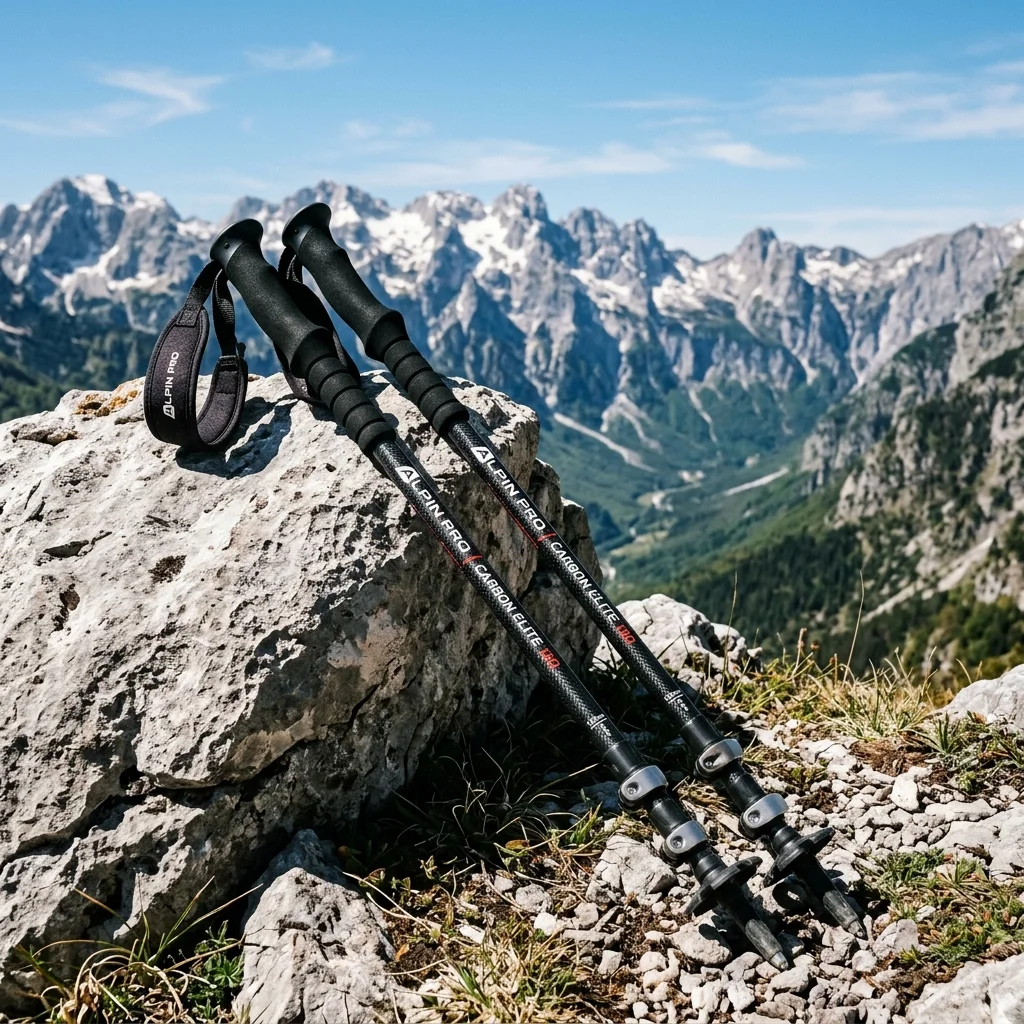 Trekking poles on mountain path